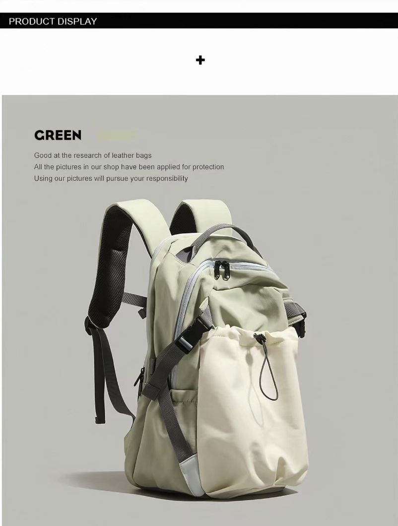 Sage Green Minimalist Nylon Backpack — Lightweight Water-Resistant College Daypack for Women, Fits 14" Laptop, School / Commute / Travel